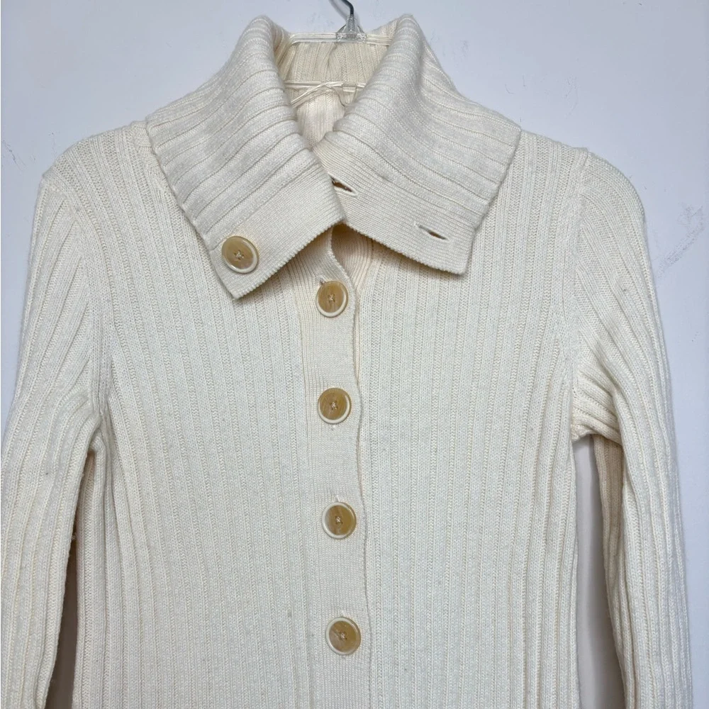 BN2 Banana Republic Crem Ribbed Cardigan / Dress Very Soft Italian Yarn Wool S‎